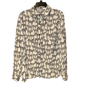 Maggy‎ London Silk Zebra Print Blouse Womens Size 14 Black Cream Animal Print
